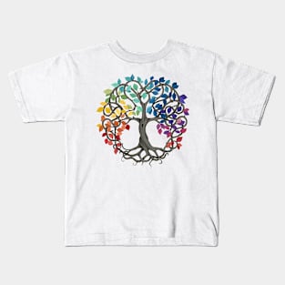 Peace, Love and Unity Celtic Rainbow Tree Kids T-Shirt